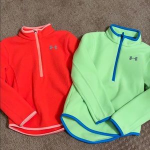 Two girls, quarter zip fleece